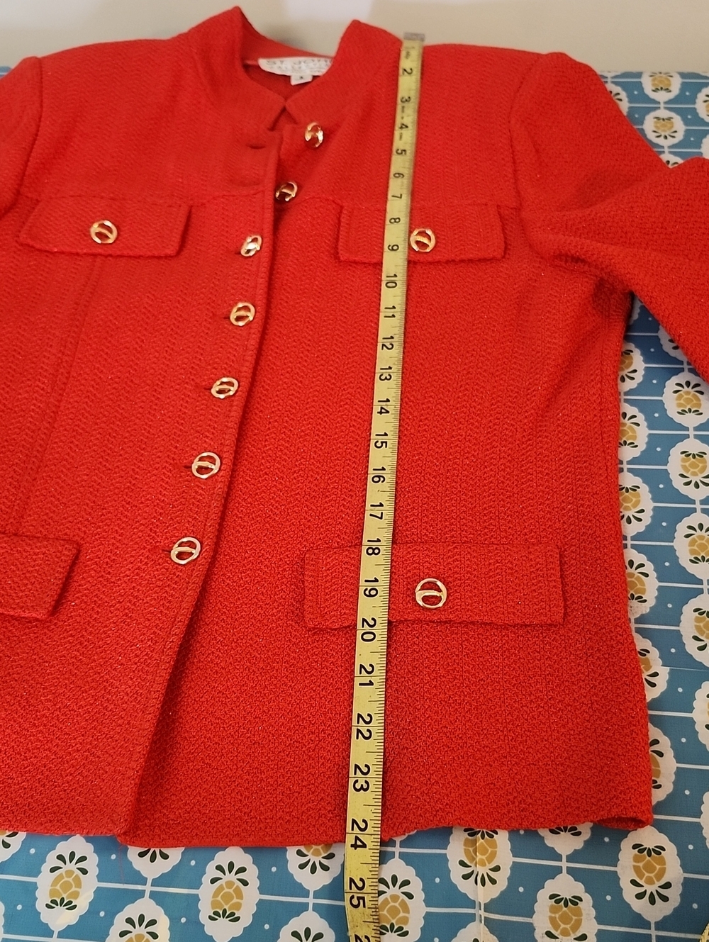 Vintage St. John Collection Jacket 6 Knit Blazer Red 3/4 Sleeve Cardigan - Picture 7 of 7